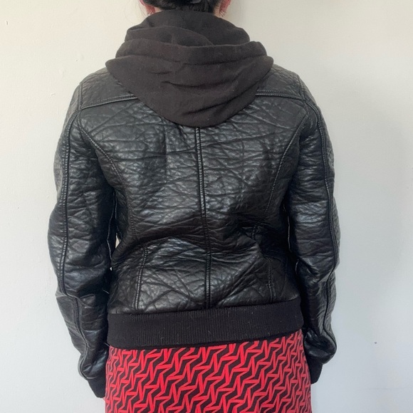 Obey Propaganda Black Faux Leather Hooded Jacket - Picture 10 of 12